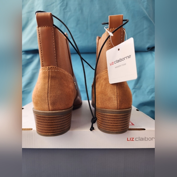 Liz Claiborne Womens Barrington Stacked Heel Booties honey ginger color - Picture 8 of 12